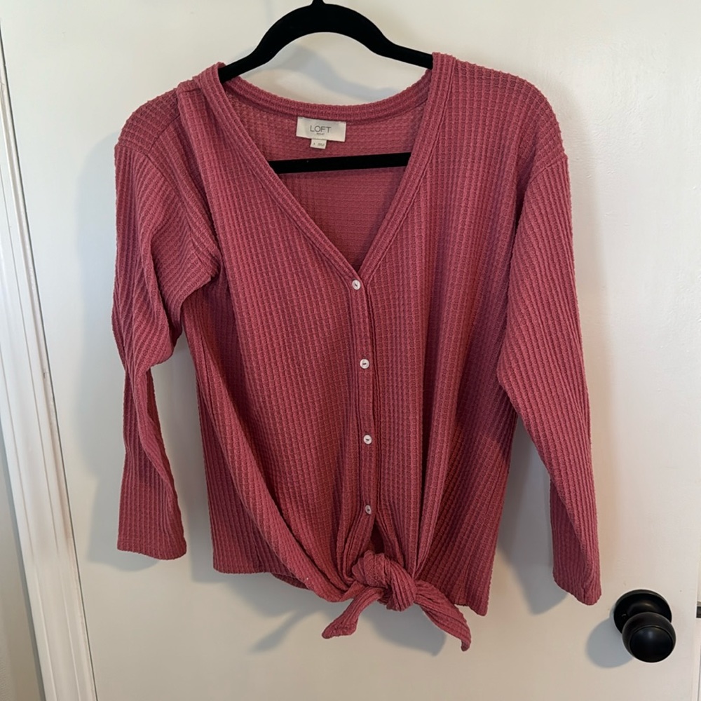 Loft outlet waffle knit tie front top